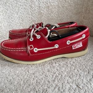 Quoddy Made In USA Red Leather Boat Shoes Womens 6.5 Handsewn Blucher Moc